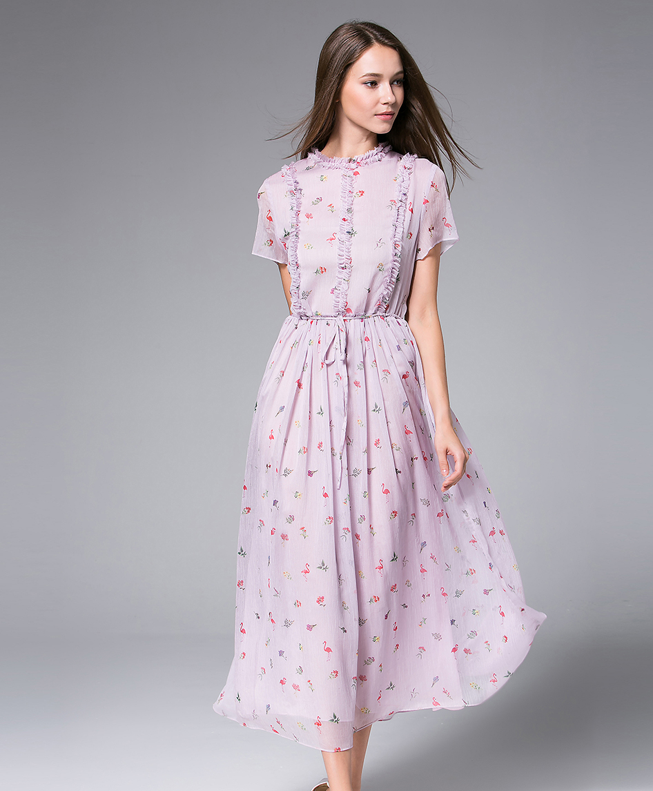 Dress - Lavender Printed Chiffon Maxi Dress